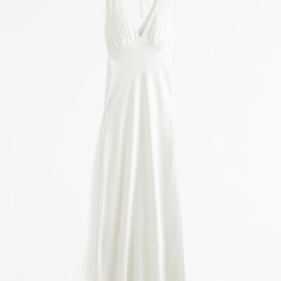 Abercrombie & Fitch Plunge Cowl Back Maxi Dress (White) - Picture 5 of 9